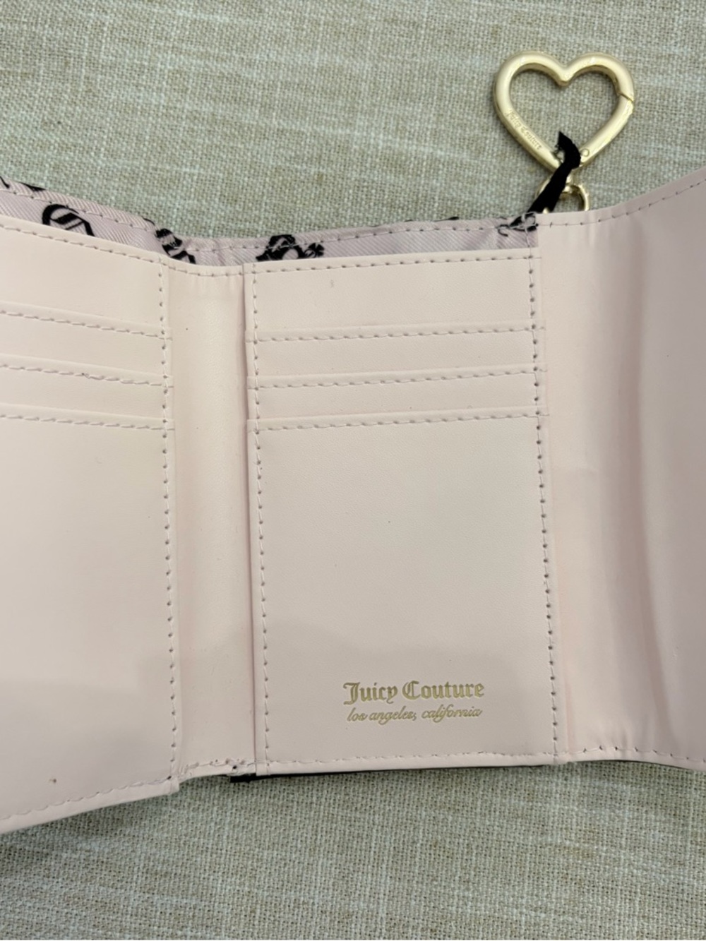 Juicy Couture Black Quilted Heart Mini Trifold Wallet with Gold Heart Accent. - Picture 5 of 5